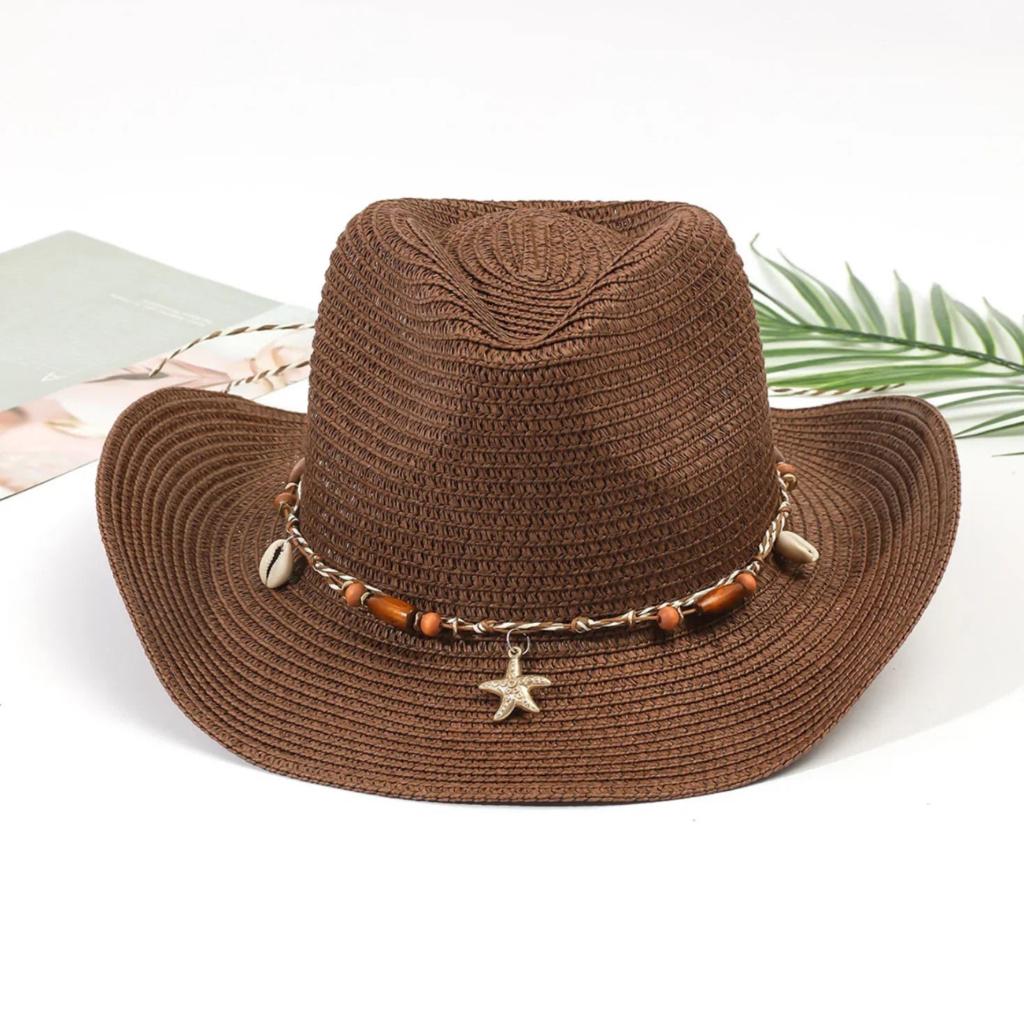 Shell Trim Straw Cowboy Hat