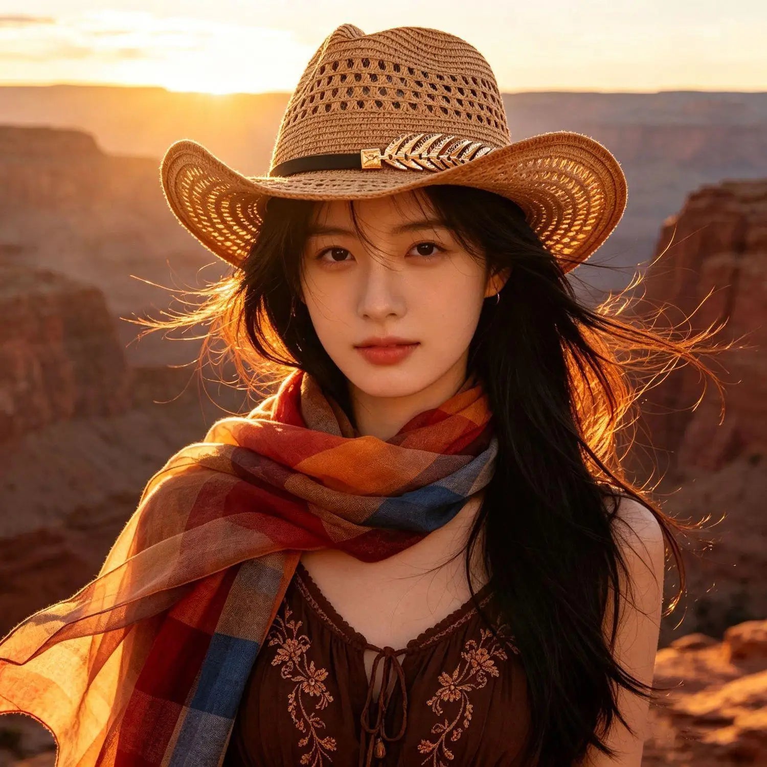 Western Woven Mesh Sun Hat