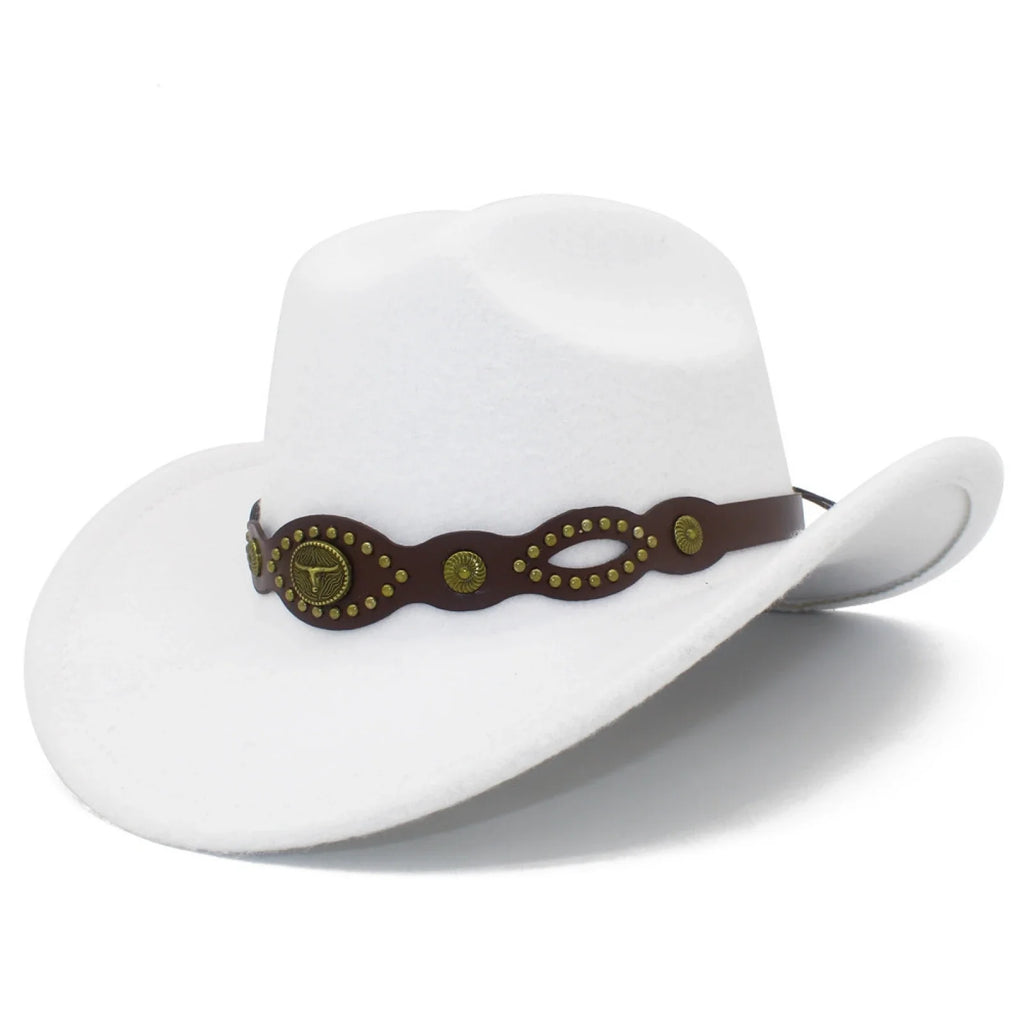 Western Cowgirl Fedora Hat with Bull Head Belt