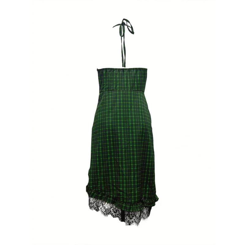 Plaid Western Lace Hem Dress