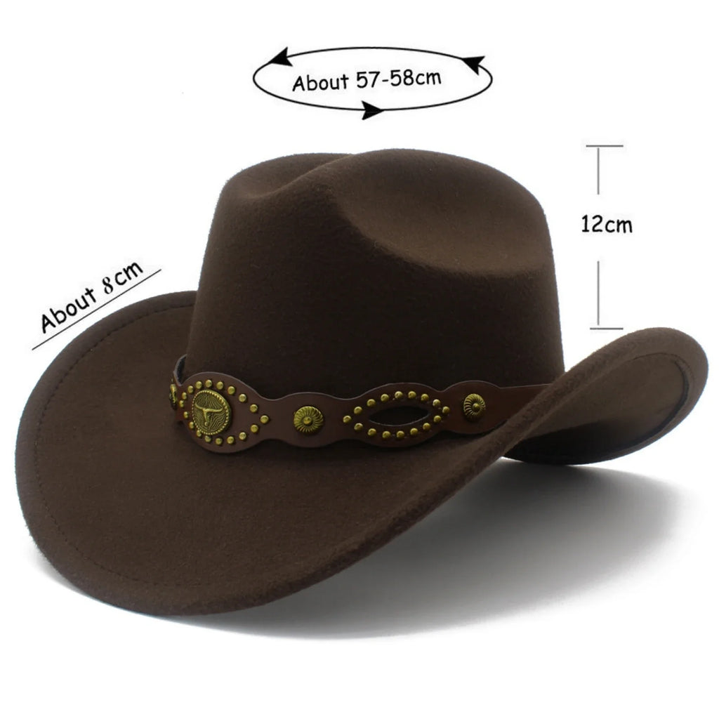 Western Cowgirl Fedora Hat with Bull Head Belt