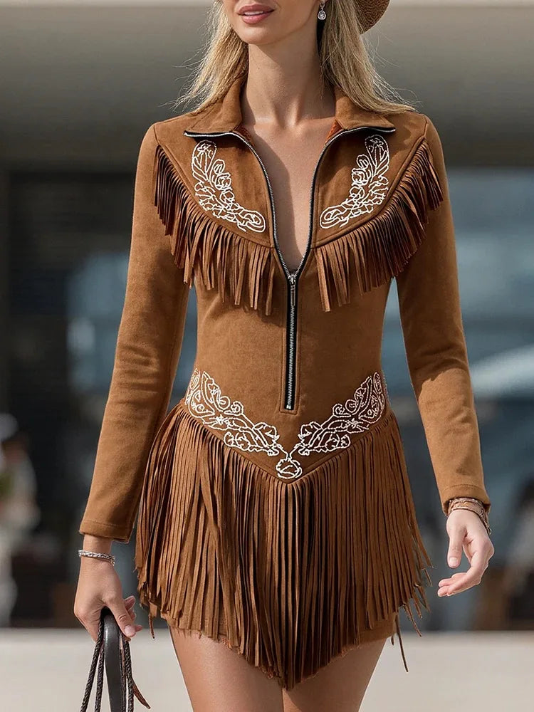 Caramel Tassel Zip Dress