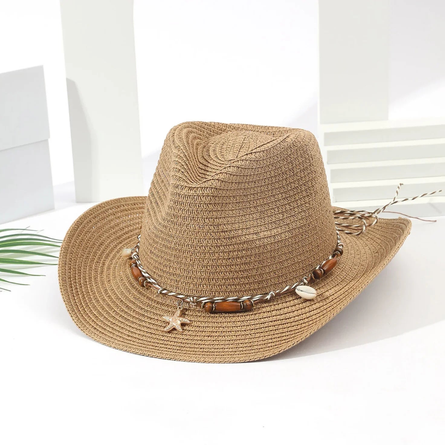 Shell Trim Straw Cowboy Hat