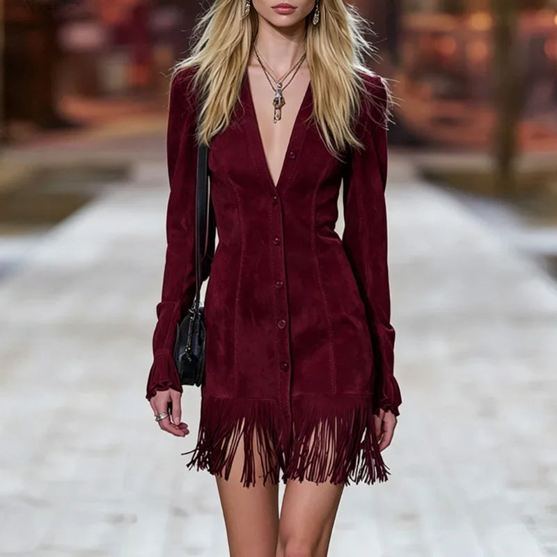 Fringed Button Maxi Dress