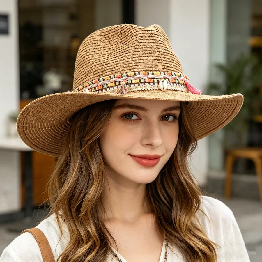 Foldable Tassel Cowboy-Style Straw Hat