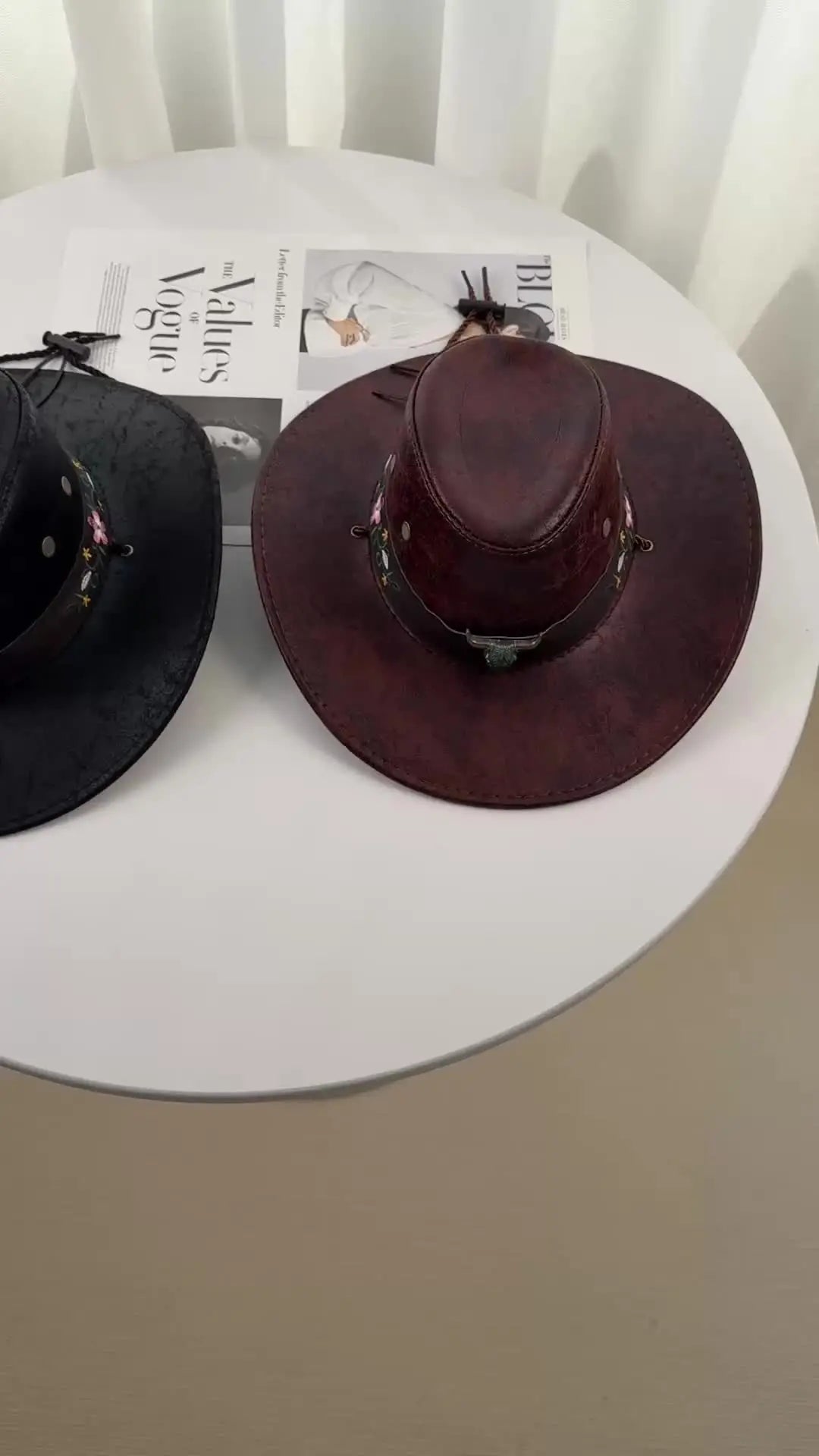 Faux Leather Western Cowboy Hat