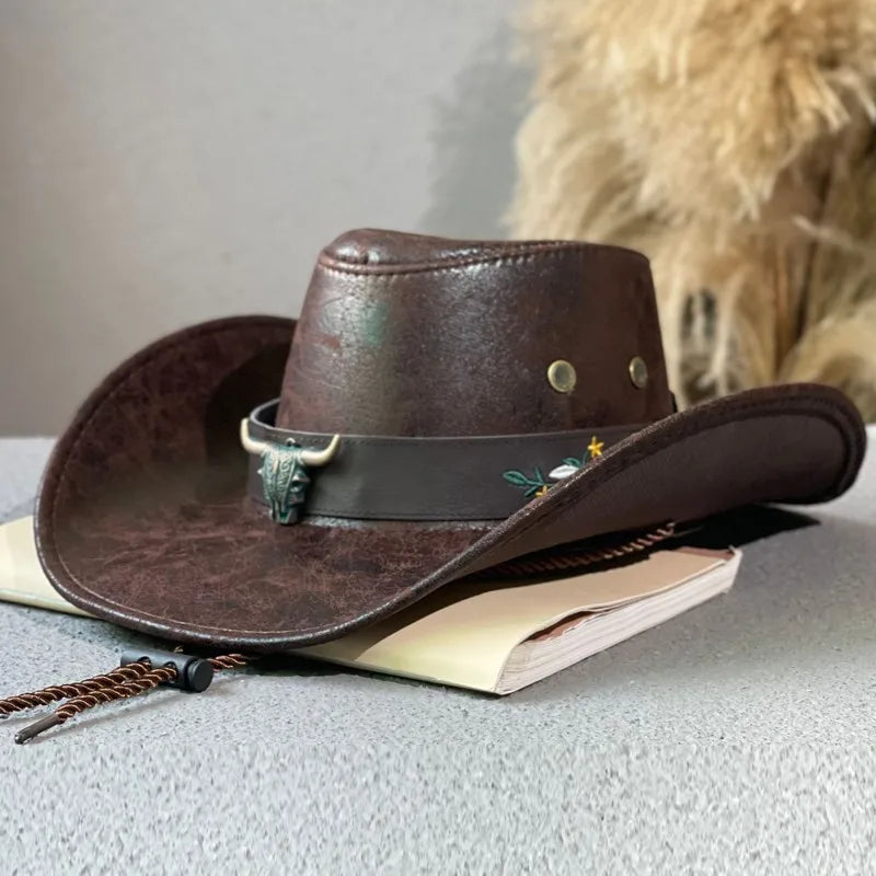 Faux Leather Western Cowboy Hat