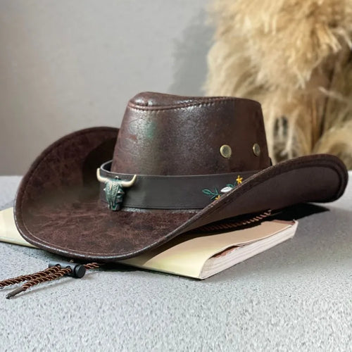 Faux Leather Western Cowboy Hat