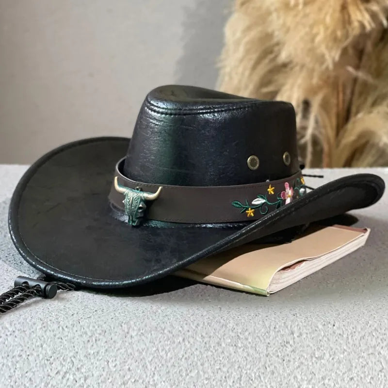 Faux Leather Western Cowboy Hat