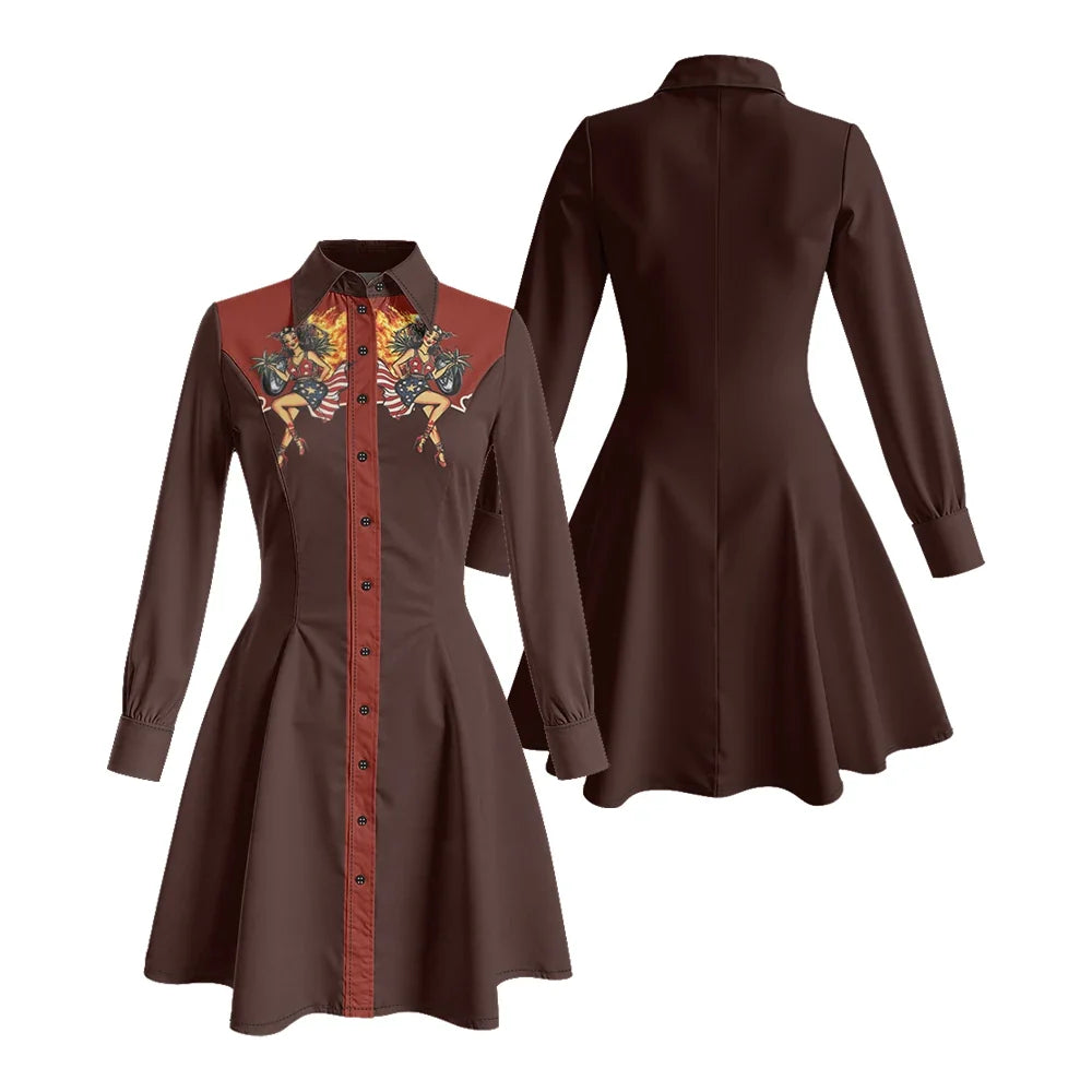 Fitted Tiger Print Long Sleeve Dress