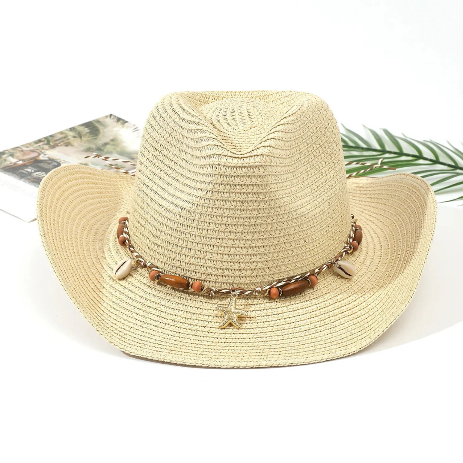 Shell Trim Straw Cowboy Hat