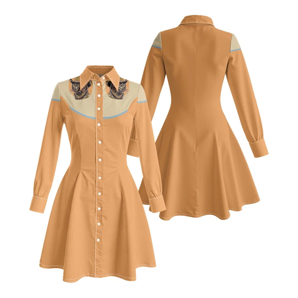 Fitted Tiger Print Long Sleeve Dress