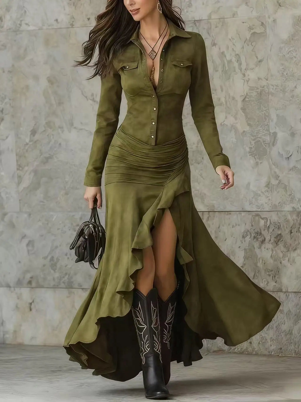 Asymmetric Lapel Maxi Dress