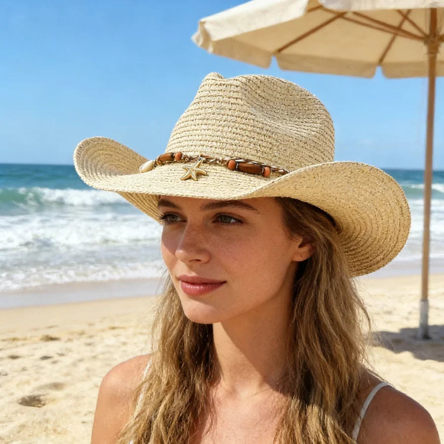 Shell Trim Straw Cowboy Hat