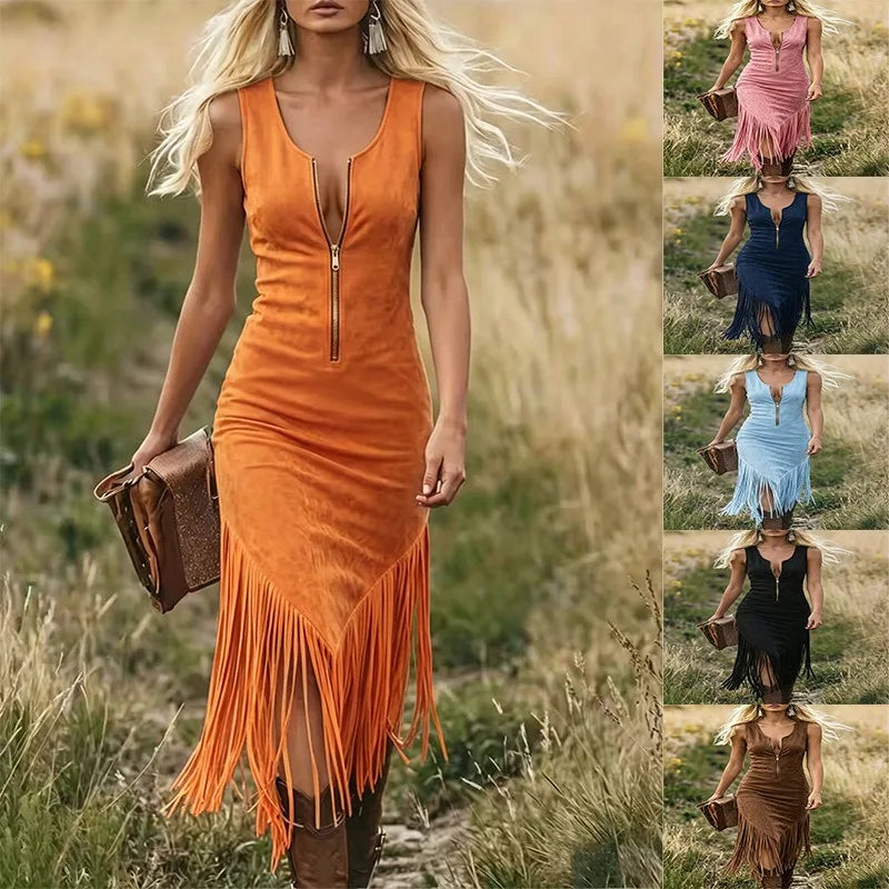 Vintage Western Fringe Hem Dress