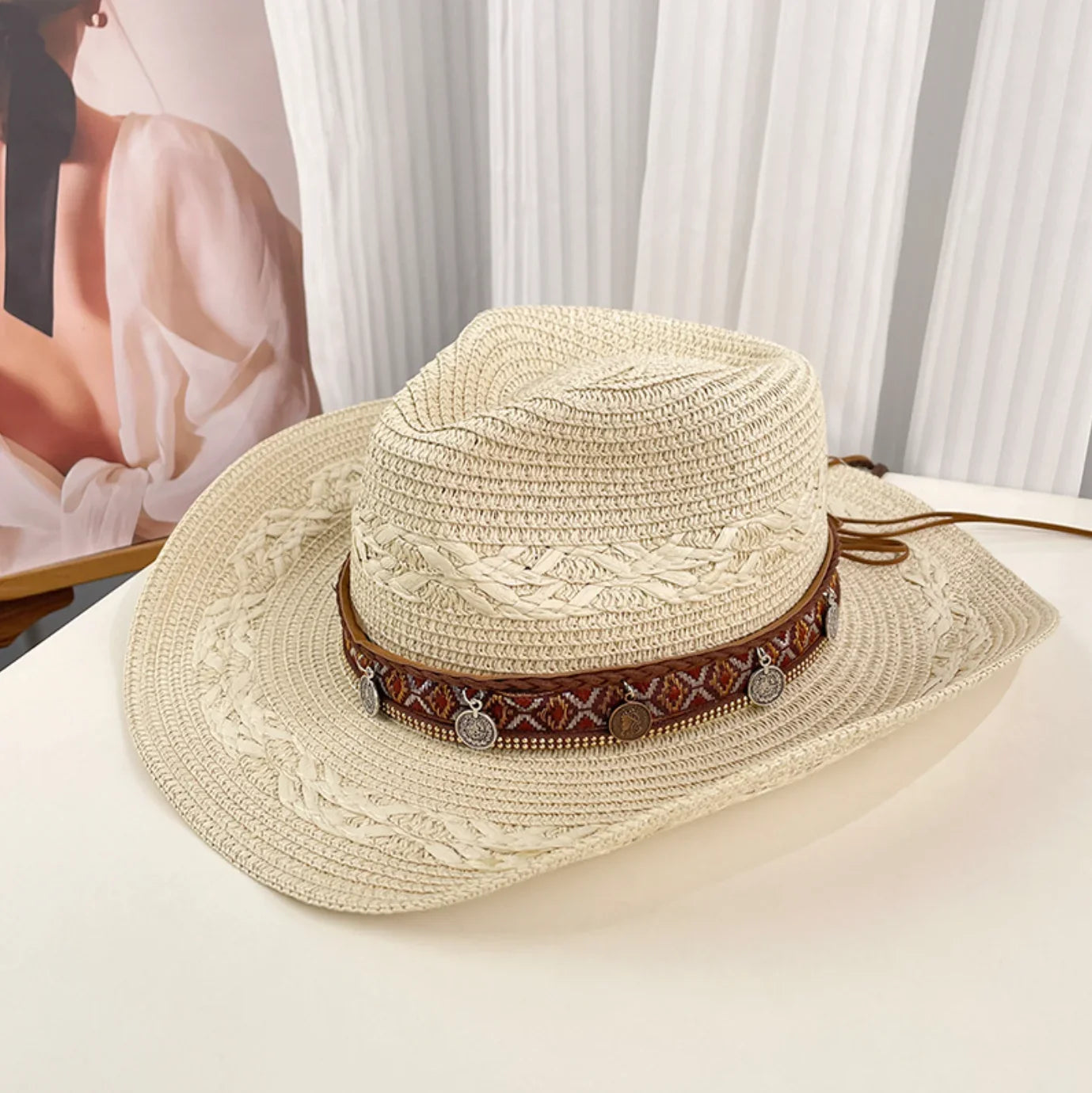 Woven Wide Brim Cowboy Hat