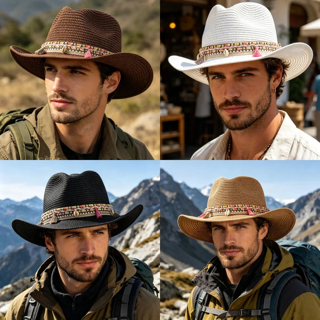 Foldable Tassel Cowboy-Style Straw Hat