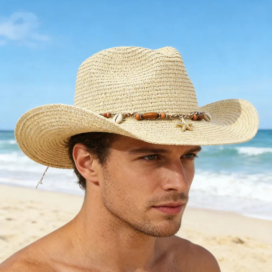 Shell Trim Straw Cowboy Hat