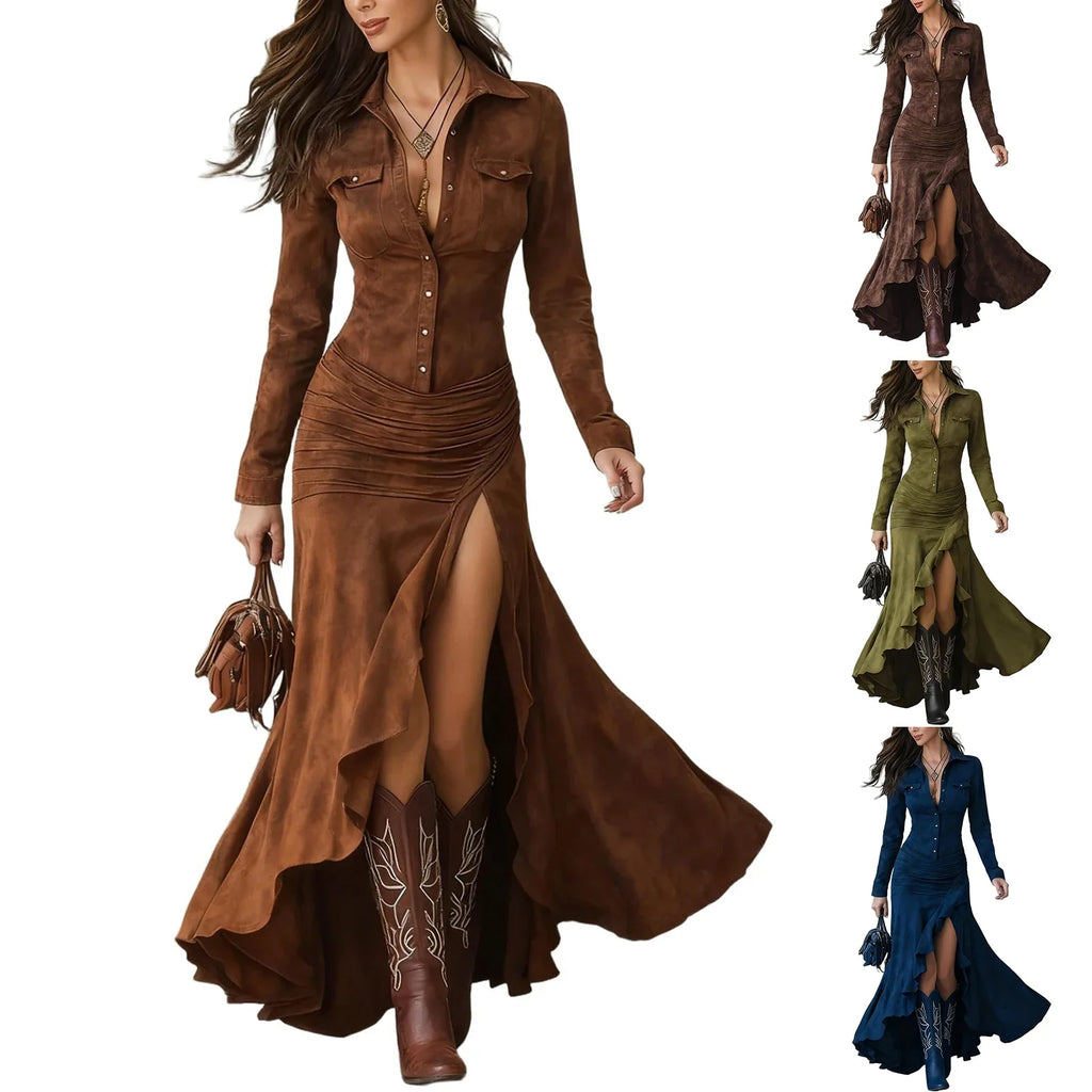 Western Ruffle Wrap Maxi Dress