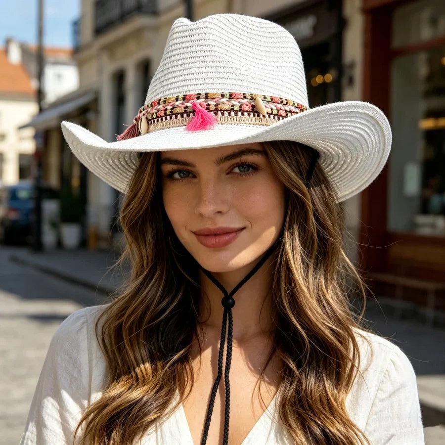 Foldable Tassel Cowboy-Style Straw Hat