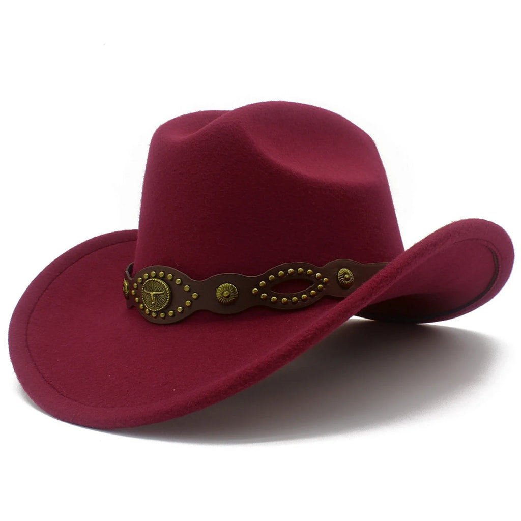 Western Cowgirl Fedora Hat with Bull Head Belt