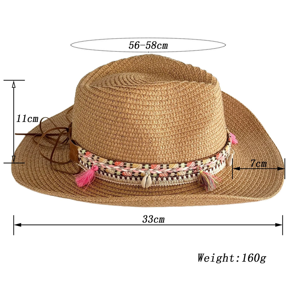 Foldable Tassel Cowboy-Style Straw Hat