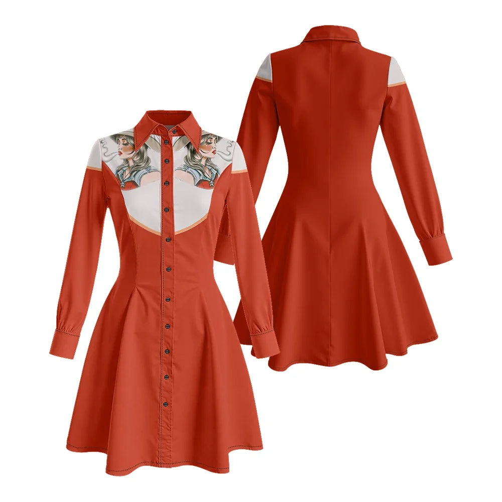 Fitted Tiger Print Long Sleeve Dress