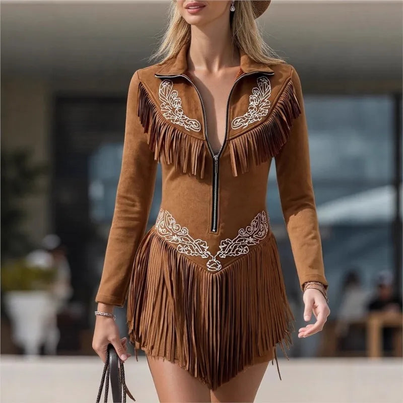 Western Suede Tassel Dress