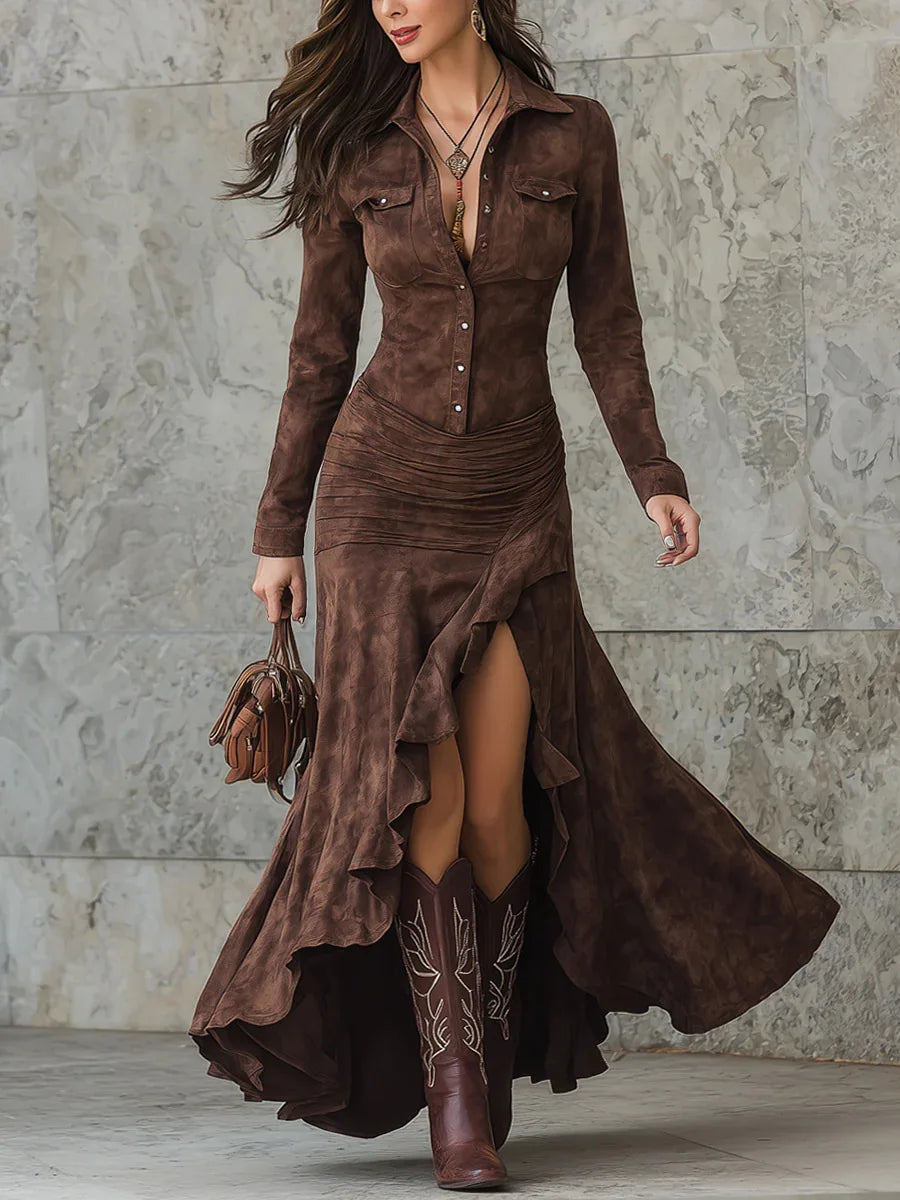 Asymmetric Lapel Maxi Dress