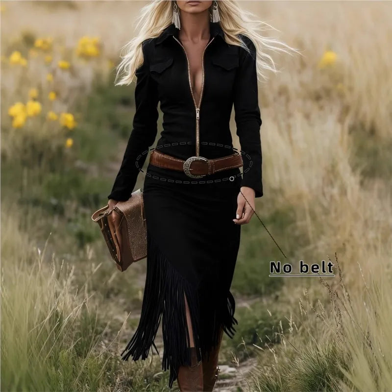 Western-Inspired Tassel Maxi Dress