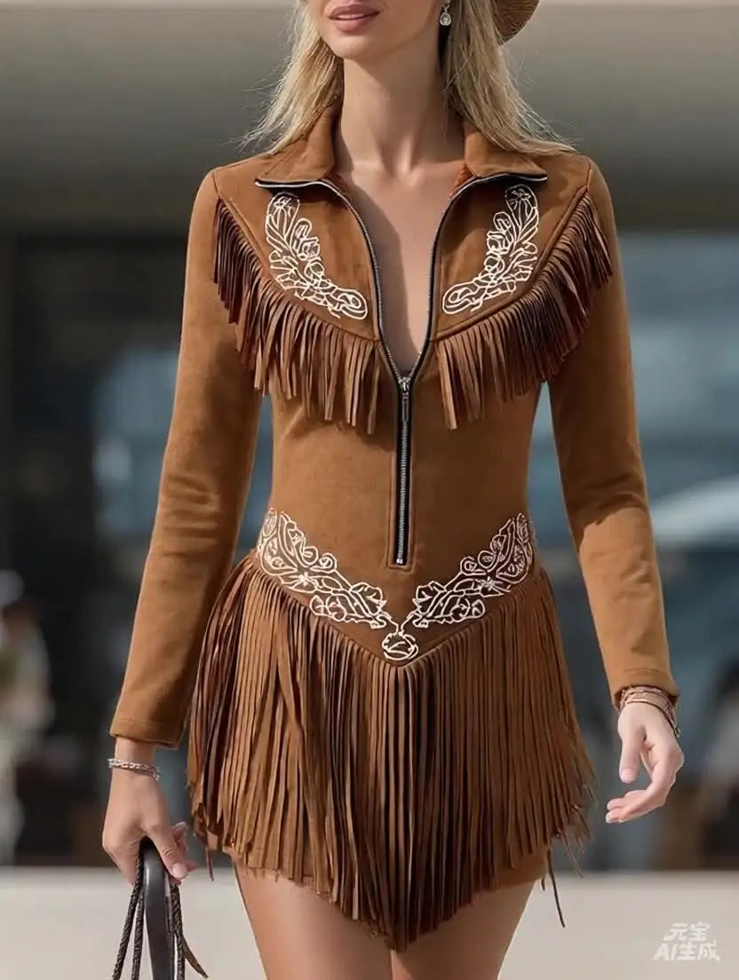 Caramel Tassel Zip Dress
