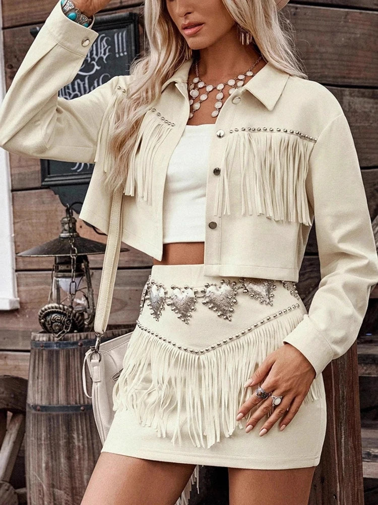 Retro Western Fringe Skirt Set