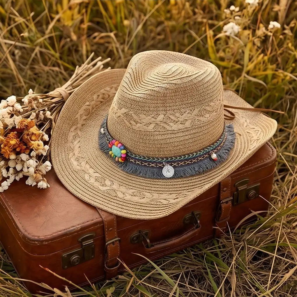 Woven Wide Brim Cowboy Hat