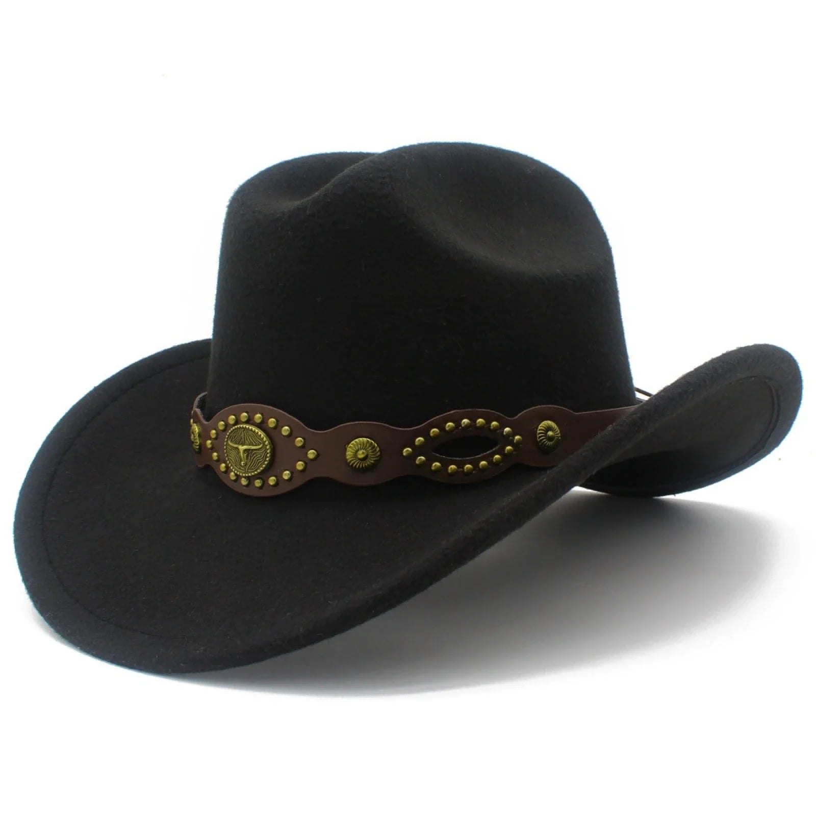 Western Cowgirl Fedora Hat with Bull Head Belt