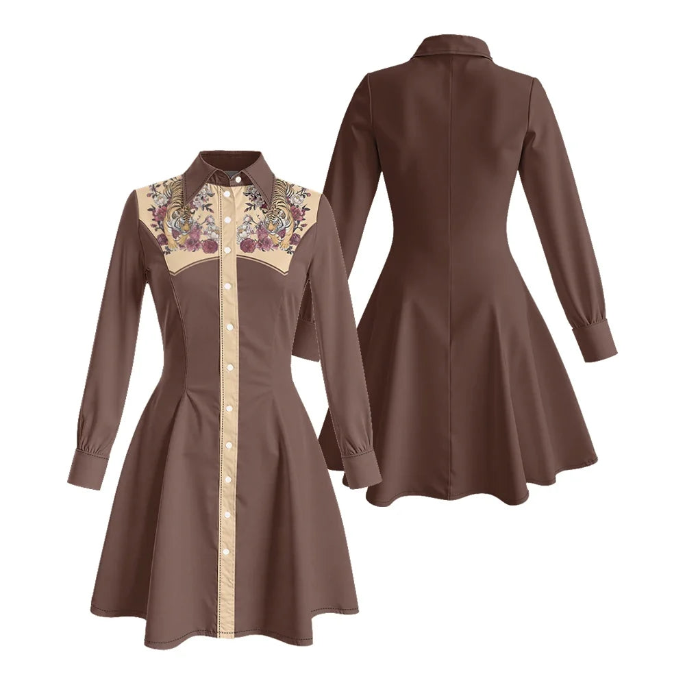 Fitted Tiger Print Long Sleeve Dress