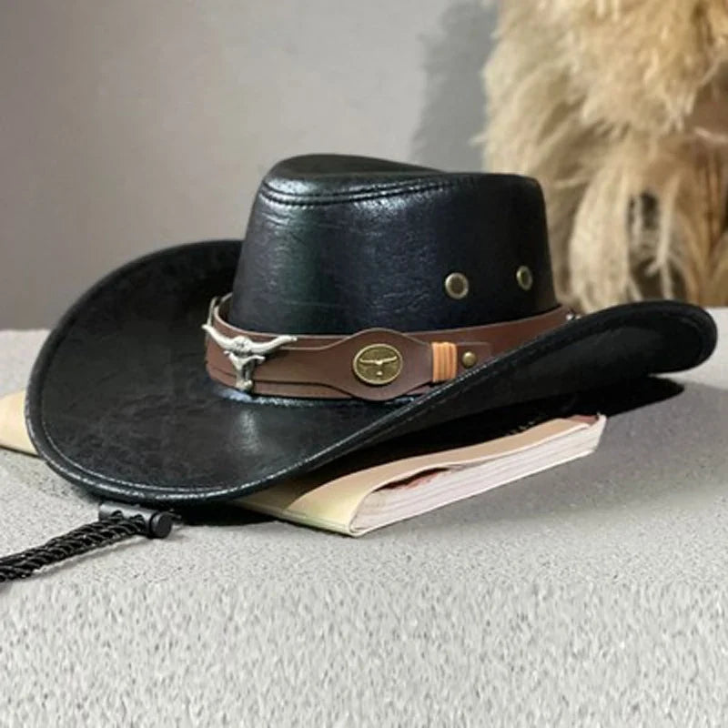 Faux Leather Western Cowboy Hat