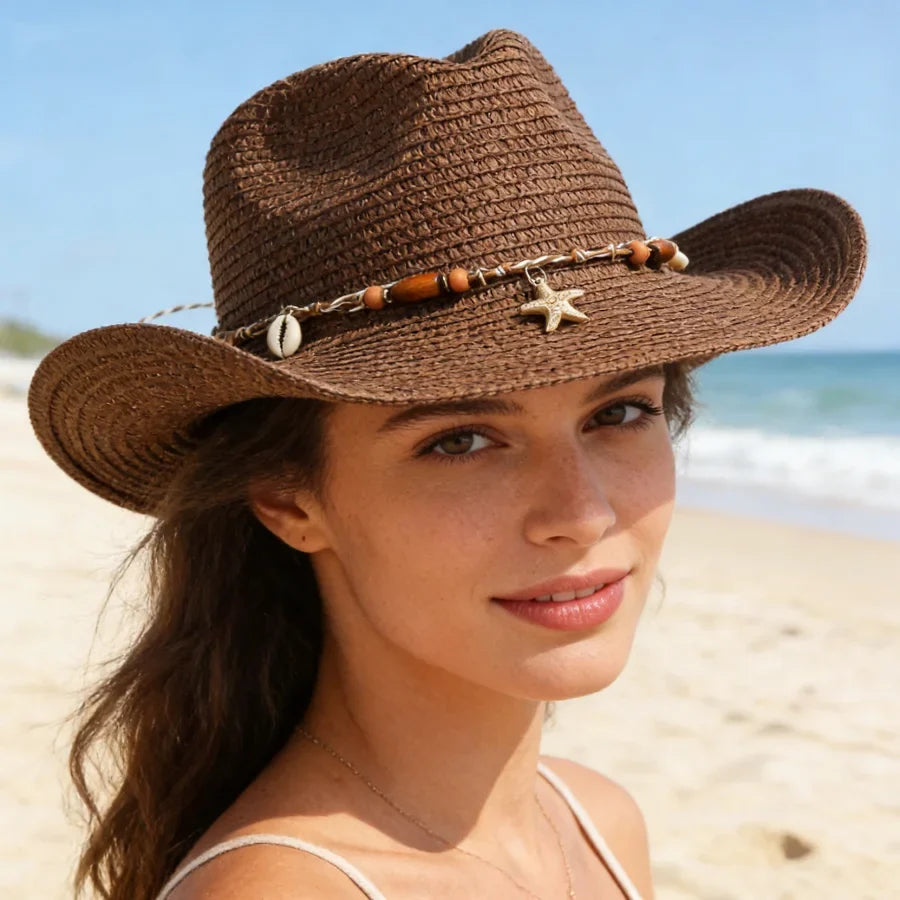 Shell Trim Straw Cowboy Hat