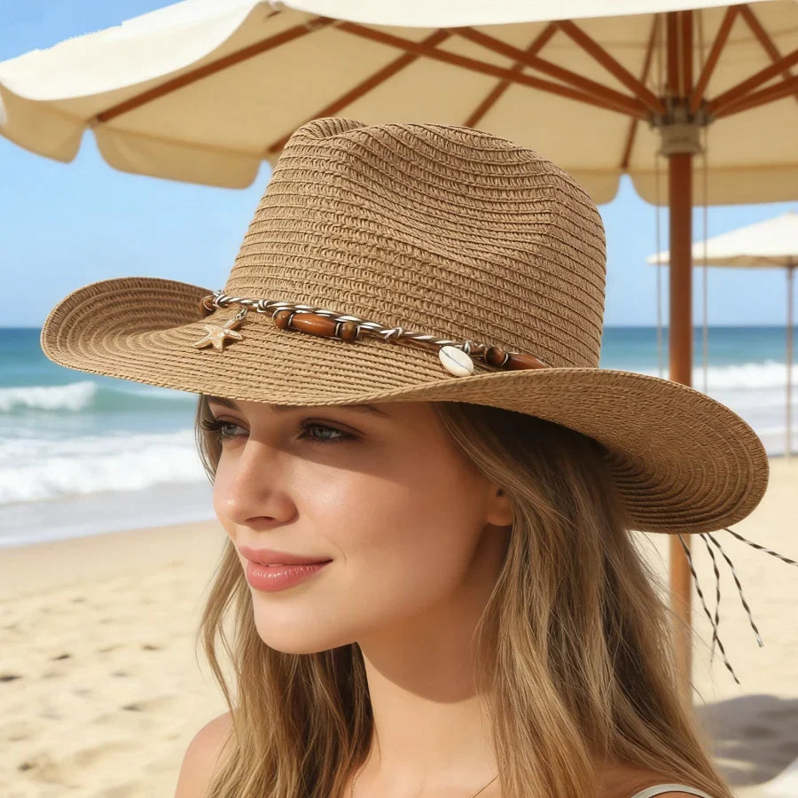 Shell Trim Straw Cowboy Hat