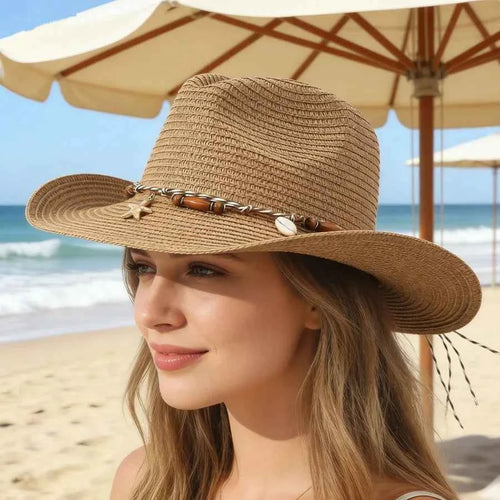 Shell Trim Straw Cowboy Hat