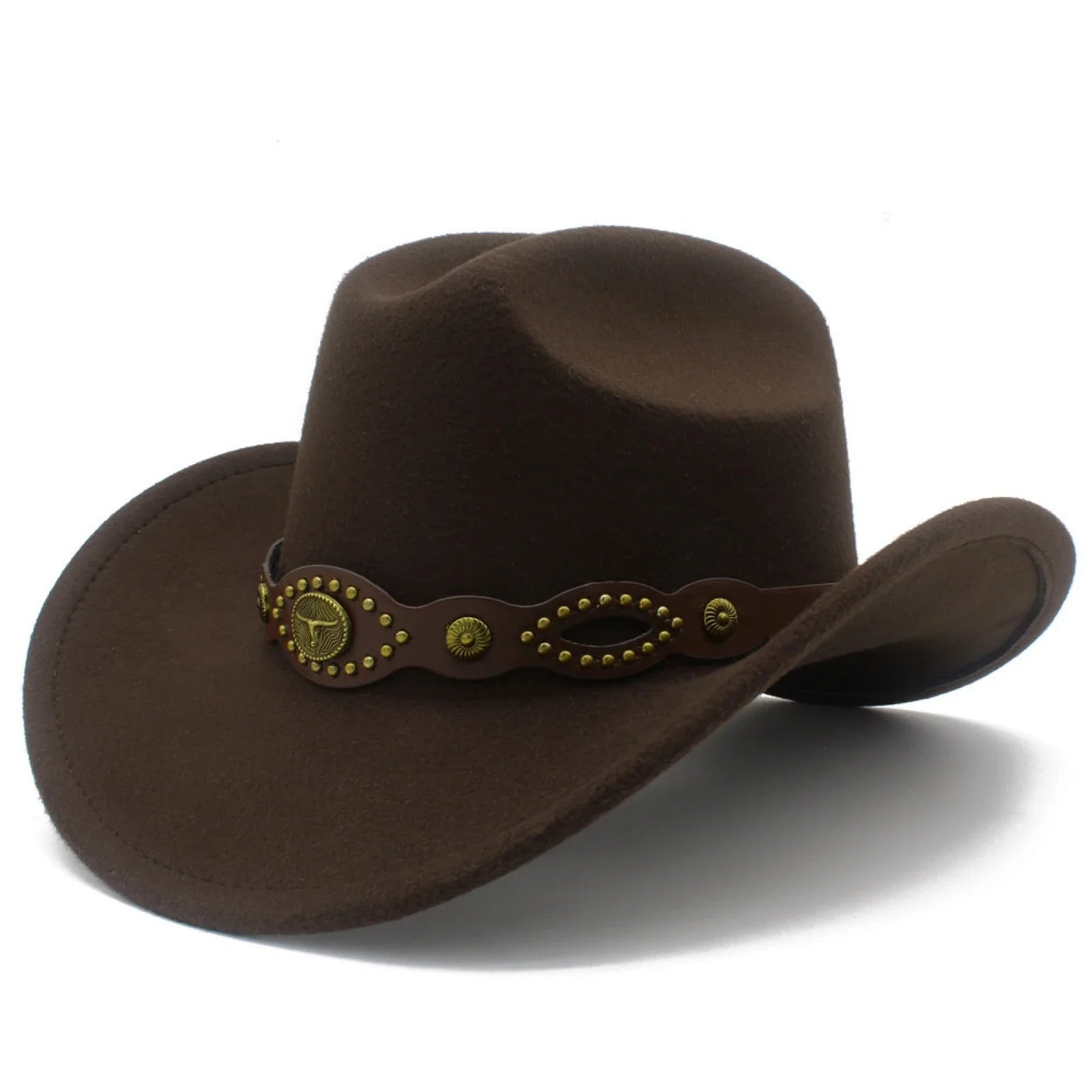 Western Cowgirl Fedora Hat with Bull Head Belt