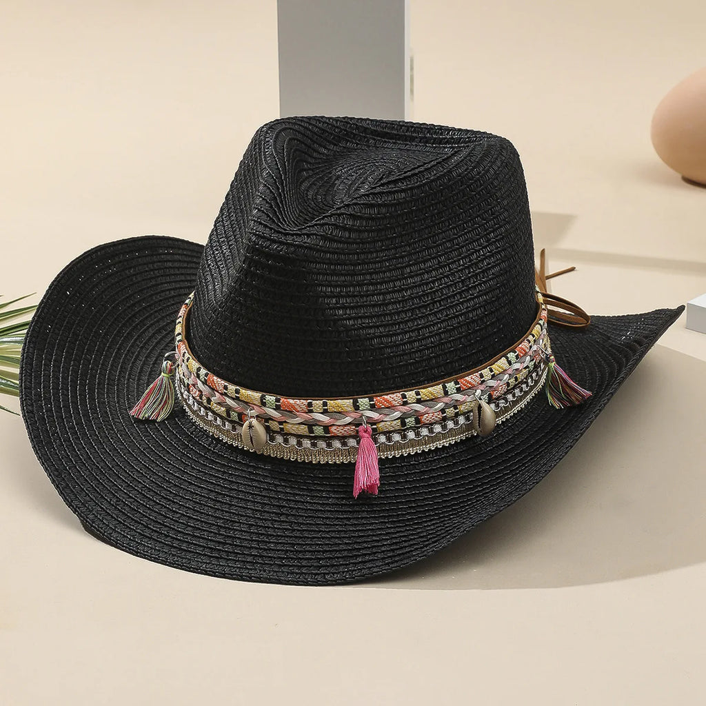 Foldable Tassel Cowboy-Style Straw Hat