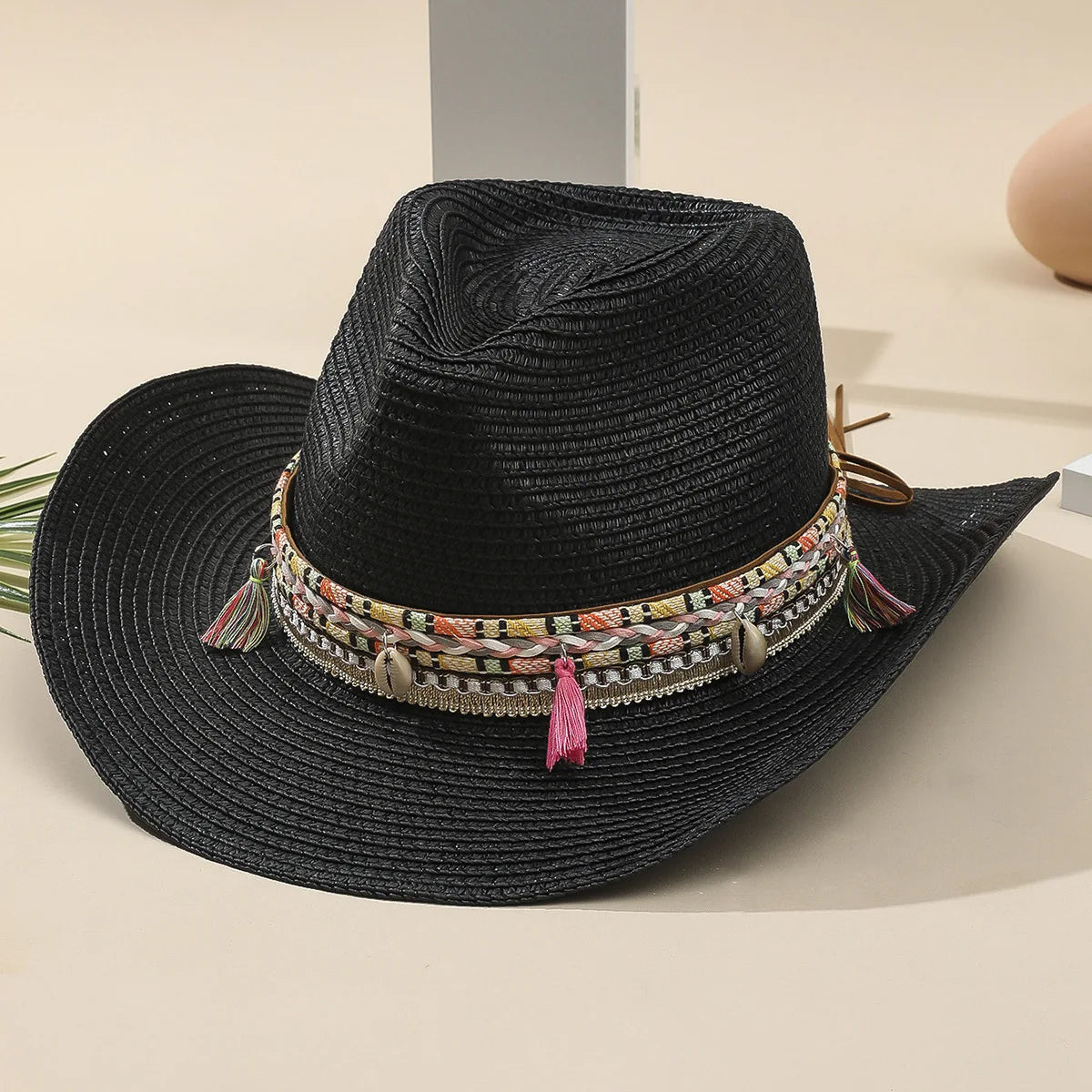Foldable Tassel Cowboy-Style Straw Hat