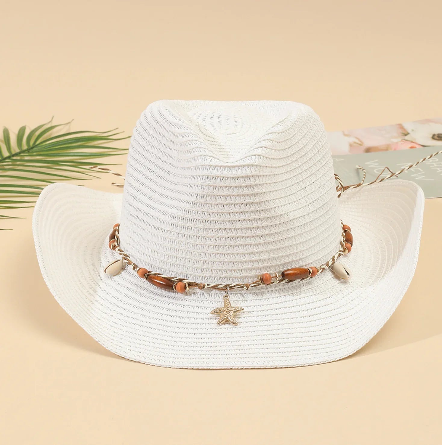 Shell Trim Straw Cowboy Hat