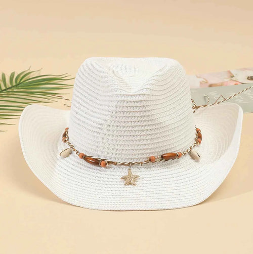 Shell Trim Straw Cowboy Hat