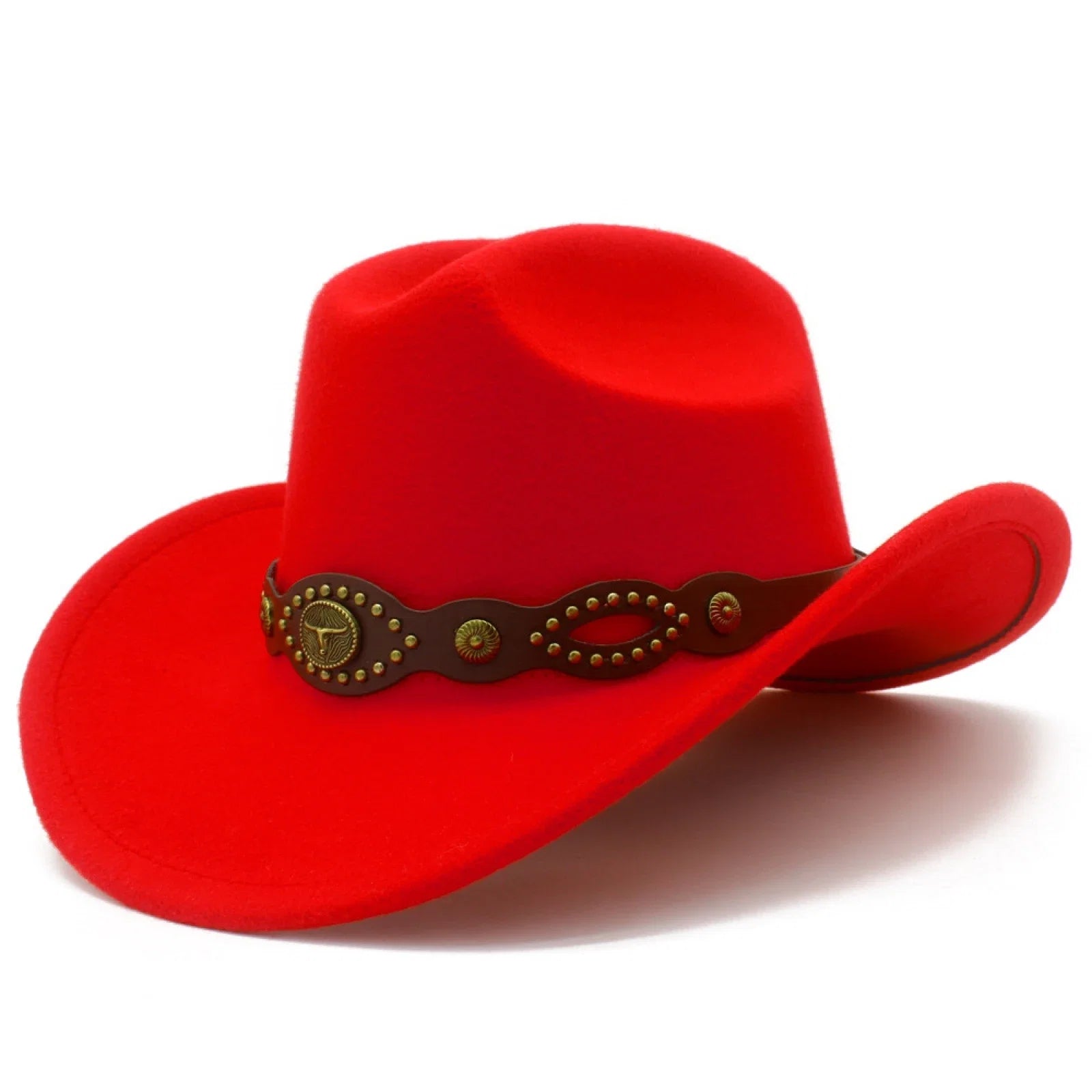 Western Cowgirl Fedora Hat with Bull Head Belt