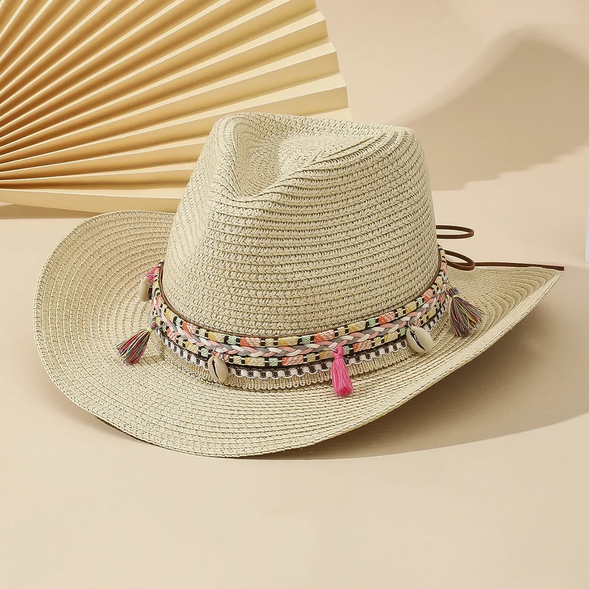 Foldable Tassel Cowboy-Style Straw Hat