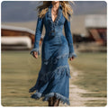 Western Fringe Denim Maxi Dress