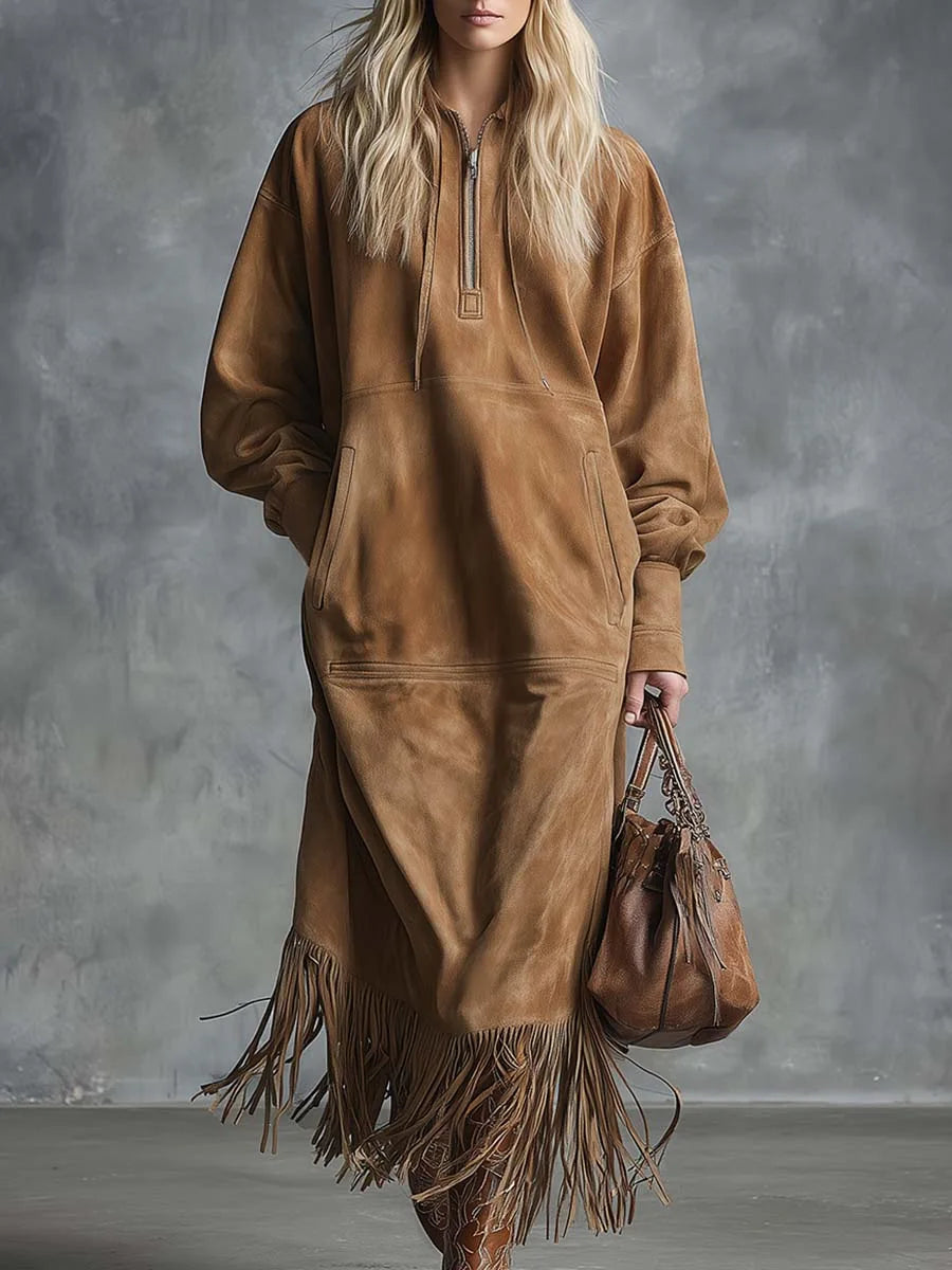 Western-Inspired Suede Tassel Dress