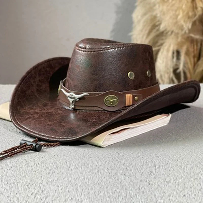Faux Leather Western Cowboy Hat