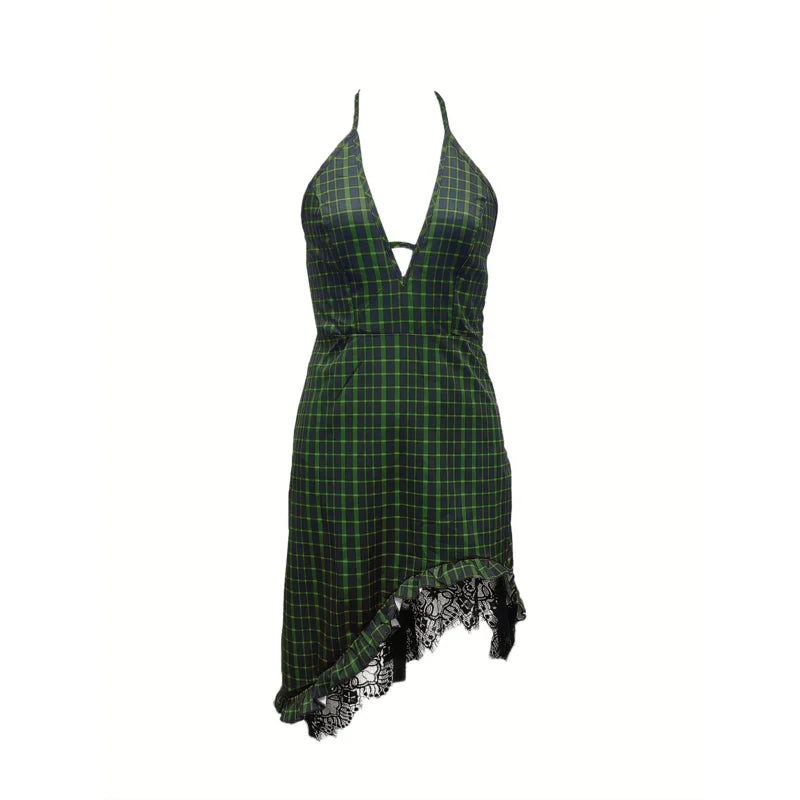 Plaid Western Lace Hem Dress